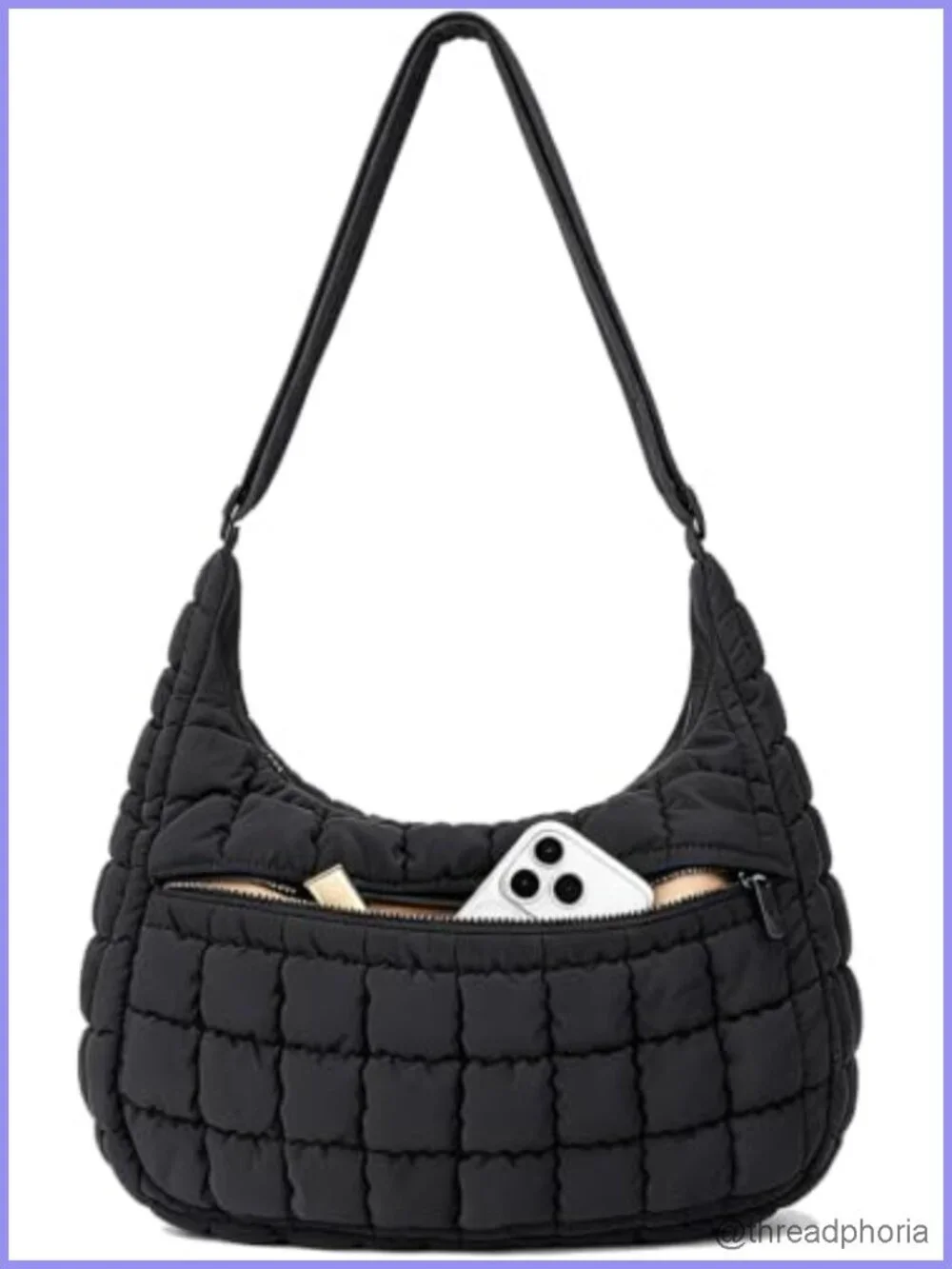 Quilted Nylon Crossbody Shoulder Hobo Bag Puffer Purse